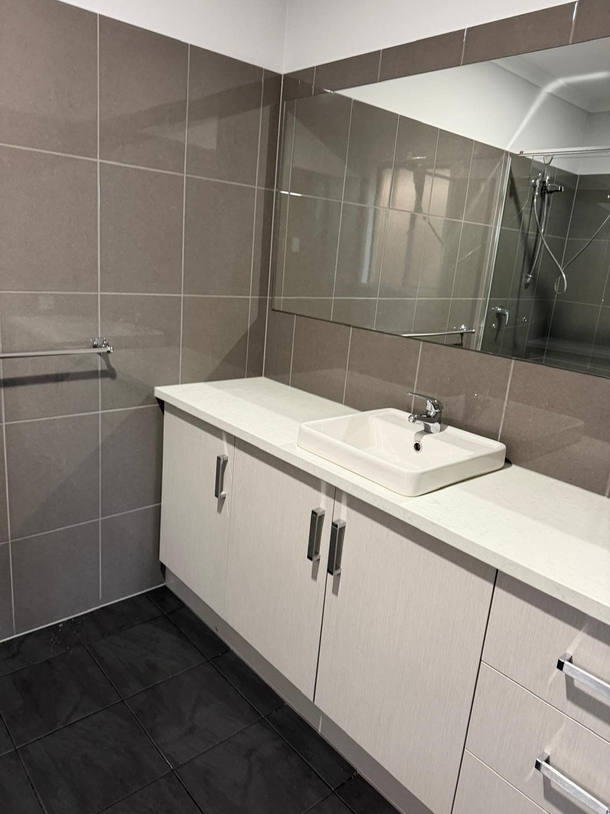 Spotless bathroom vanity, sink and mirror - end of lease clean Adelaide